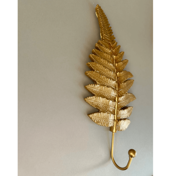 Leaning fern leaf wall hook gold finish