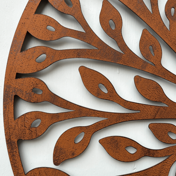 Circular rusted wall plaque 60cm. Tree with heart shape cut out