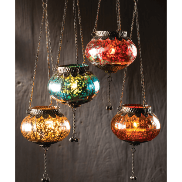 Crackle glass hanging tealight holder