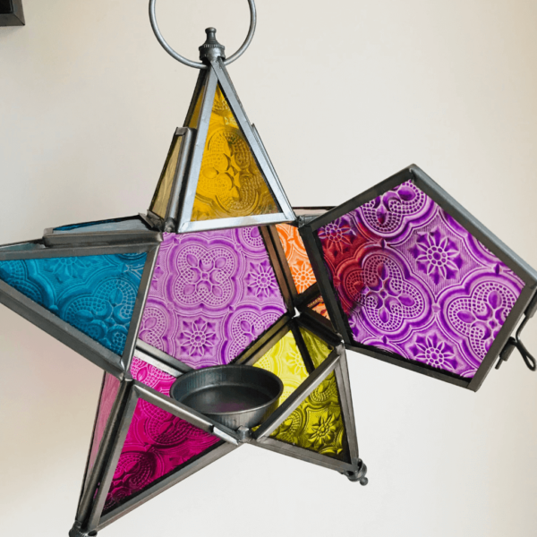 Multicoloured star glass tealight holder