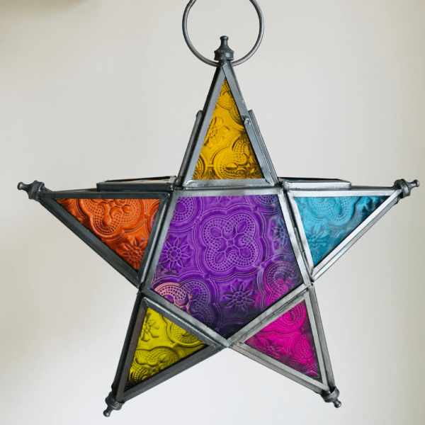 Multicoloured star glass tealight holder