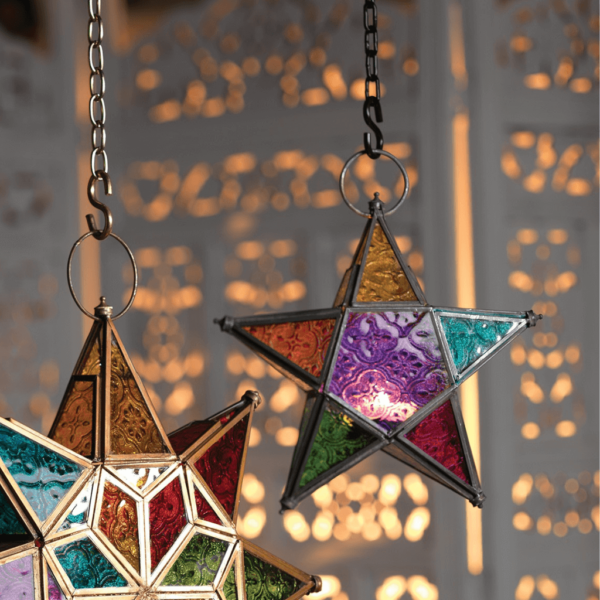 Multicoloured star glass tealight holder