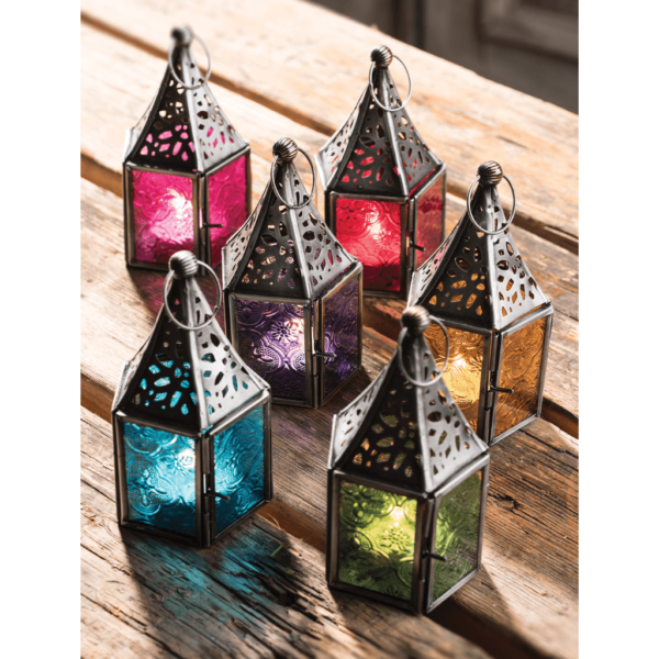 coloured moroccan style mini glass lanterns