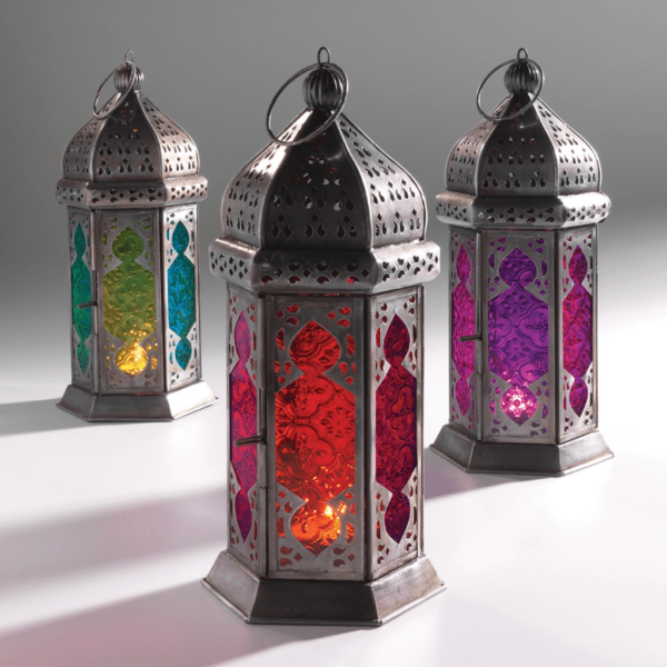 Large Moroccan Style glass lantern with tonal glass panels