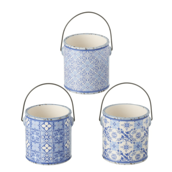 Set of 3 blue ceramic pattern pots