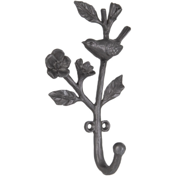 Wall hook bird with flowers matt silver